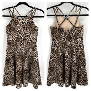 Zunie Y2K Womens Animal Print Sleeveless Strappy Swing Scuba Dress Brown Size 12